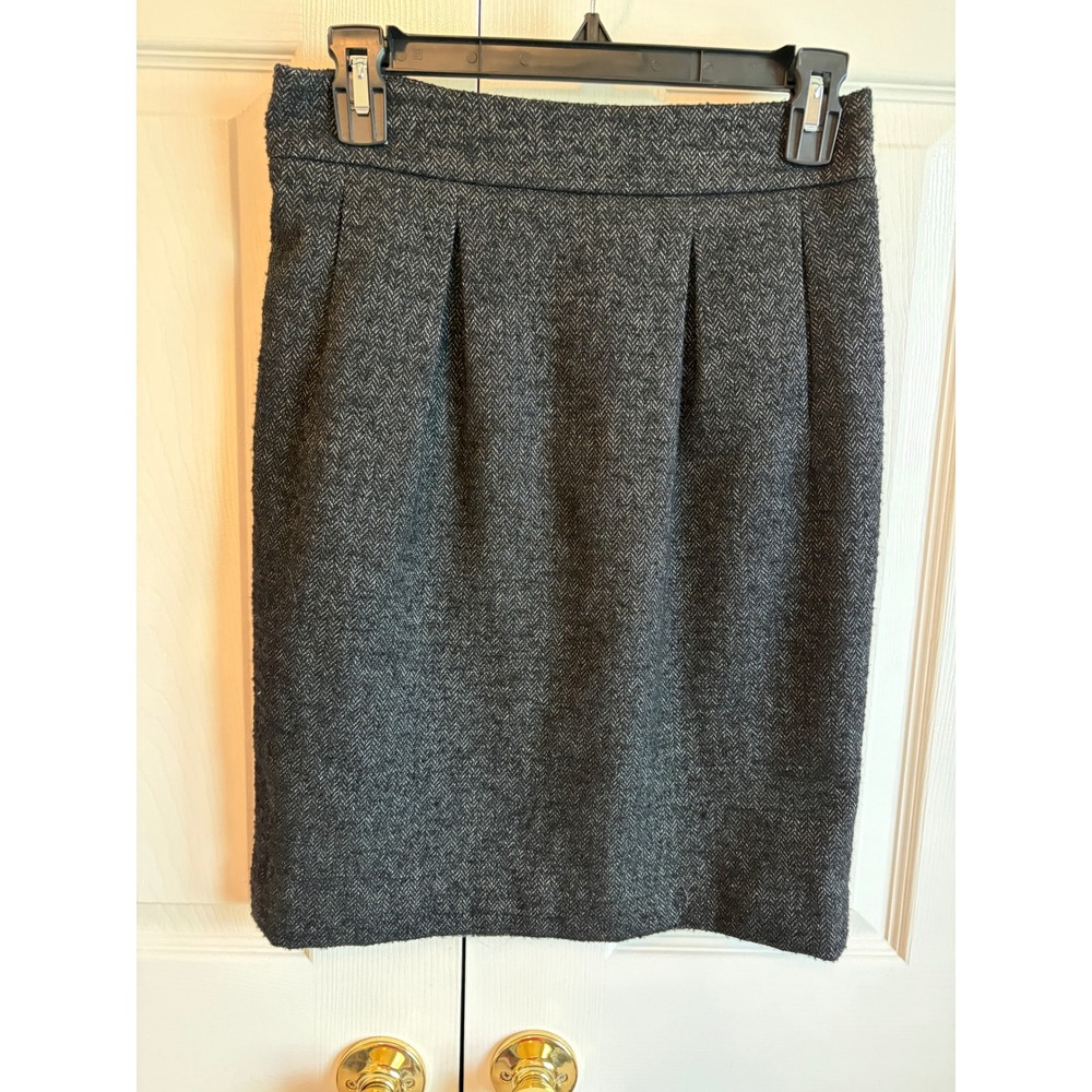 Ann Taylor Grey Herringbone Wool Blend Pleated Pencil Skirt Size 0